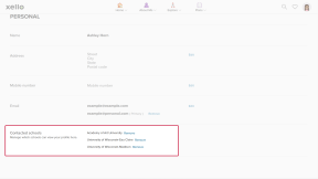 A student's Account page in Xello. The Contacted schools section is highlighted. The student has contacted three schools. Next to each school name is the option to Remove it.
